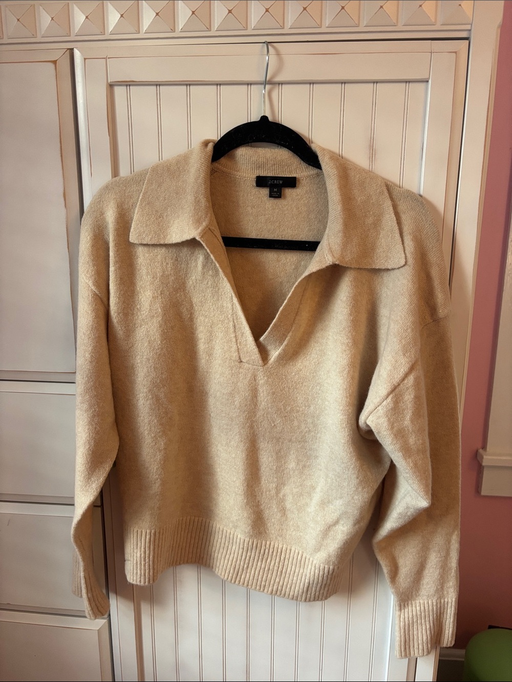 J. Crew Cream V-Neck Collared Sweater